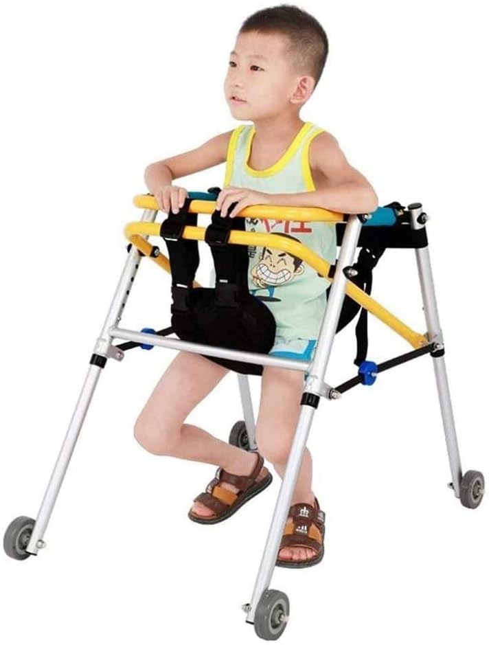 BNFD Andador Plegable Ligero Rehabilitación Infantil Andador Andador Plegable, Aleación De Aluminio 4 Ruedas Niños Movilidad Ayudas para Caminar, Caminar Recto (Amarillo XL)