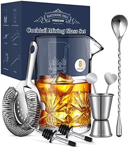 Cocktail Mixing Glass, veecom 18oz Crystal Mixing Glass Bartender Kit, 8 Piece Old Fashioned Cocktail Set with Strainer, Spoon, Jigger, Picks, Pourers, Bar Tools Cocktail Shaker Set (8 Pieces) - Thumbnail 2