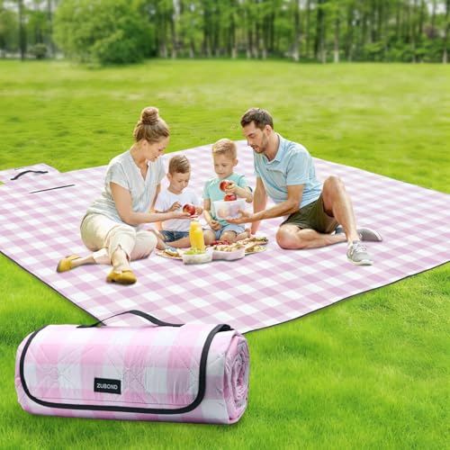 ZUBOND Large Picnic Blanket Outdoor Picnic Mat Waterproof Foldable 80x80 Beach Blanket Sandproof for LawnPark Grass Travel Hiking Camping Essentials Vintage Gingham Picnic Blanket
