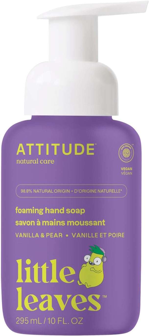 ATTITUDE Foaming Hand Soap for Kids, EWG Verified, Dermatologically Tested, Plant- and Mineral-Based Ingredients, Vegan, Vanilla & Pear, 10 Fl Oz