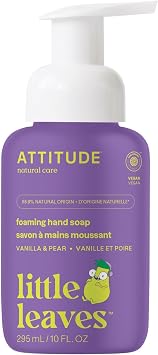 ATTITUDE Kids Foaming Hand Soap, Gentle on Skin, Plant-Based, EWG Verified, Dermatologically Tested, Vegan, Vanilla & Pear, 295 mL