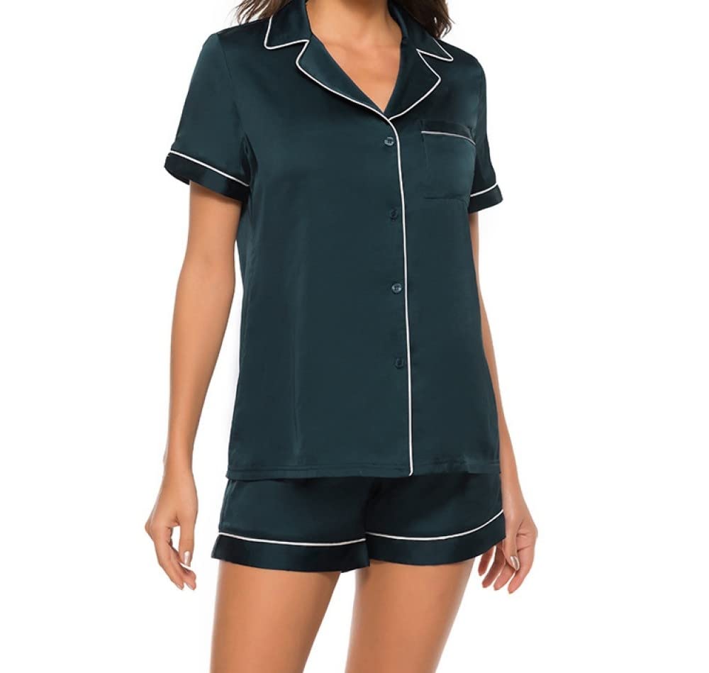 Donna Pigiama Estivo Due Pezzi,Semplice Risvolto Verde Pigiama A Maniche Corte Da Donna Set Da 2 Pezzi Pigiama Da Donna Morbido E Confortevole Loungewear Regalo Per La Festa Della Mamma Per Moglie F