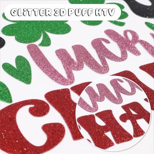 Image of 3D Puff Glitter HTV, 6-Pack 12 inchx10 inch Sheets. Iron-On Vinyl for Fabrics, Compatible with Cricut & Cameo for Easy DIY T-Shirts & Crafts. (White Glitter Puff, 12 inch x 10 inch)
