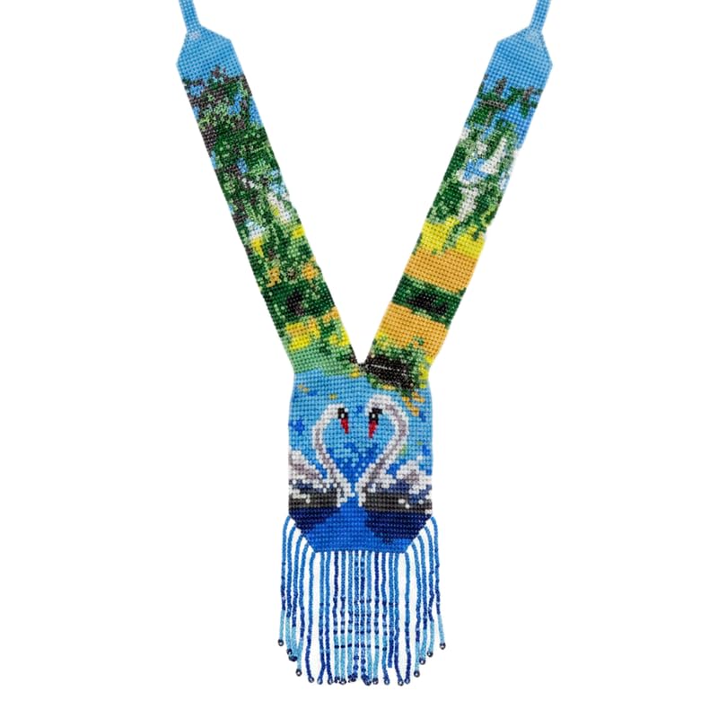 Collier gerdan ukrainien en perles fait main avec cygne élégant LKBEADS