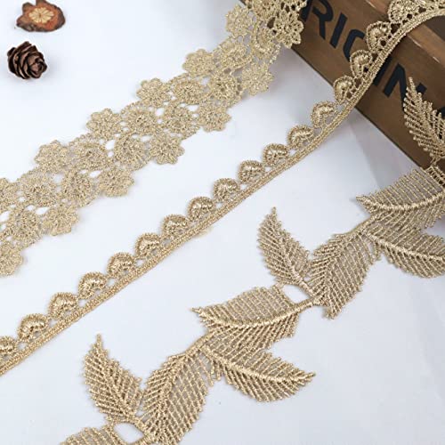 Gold Lace Trim Venice Gold Lace Ribbon Metaillic Embroidery Lace Leaf Craft Lace For Sewing, Cake Fringe, Wedding Bridal Dress #TOP3