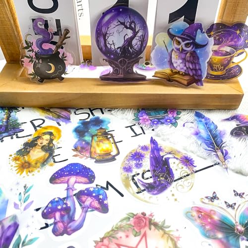 Image of 50-Piece Mystical Witchy Fantasy Aesthetic Sticker - Magical Witchcraft Stickers with Crystals, Moons, Witches, Owls, Potions, Cauldrons, Mushrooms for Scrapbooking, Journals, Laptops, Gifts