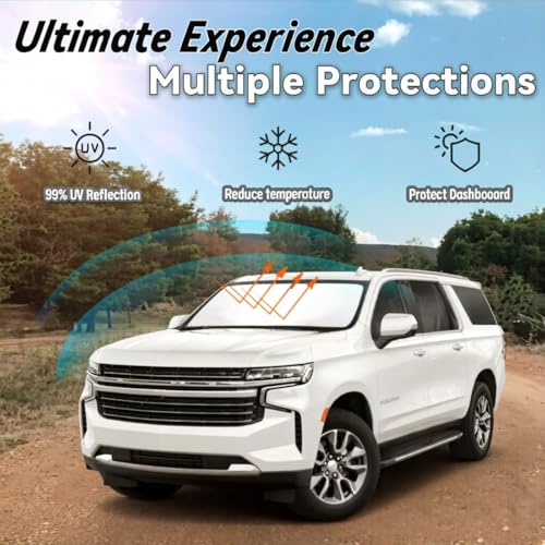 Image of Windshield Sun Shade for Chevy Chevrolet Suburban 2021-2025, Car Front Window Sunshade with 240T Sun Visor Protector Blocks UV Rays Heat Sun Shield Accessories