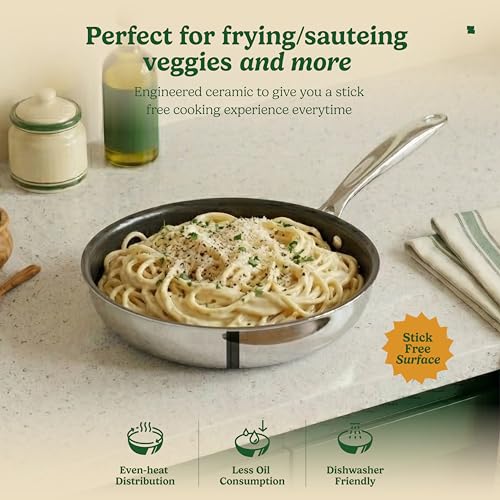 Image of Zira Triply Ceramic Frypan 20cm | Ceramic Surface | Triply Frying Pan for Even Heating | Stick Free Deep Frying Pan | Low Oil Cooking | Induction & Gas | Chemical Free