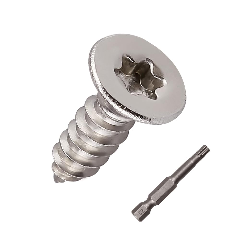 Photo 1 of 100 Pcs #8 x 1/2 Torx Flat Head Sheet Metal Screws with Bit, 304 Stainless Steel 18-8, 6-Lobe Star Drive Self Tapping Screws for Decking & Door Frames