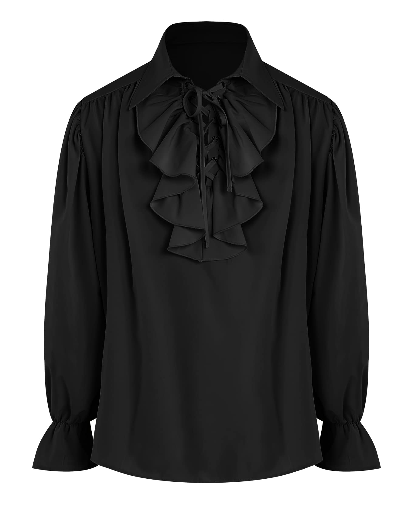 Bbalizko Mens Pirate Shirt Ruffle Victorian Renaissance Steampunk Vampire Poet Shirts Gothic Medieval Costume, X-black, M