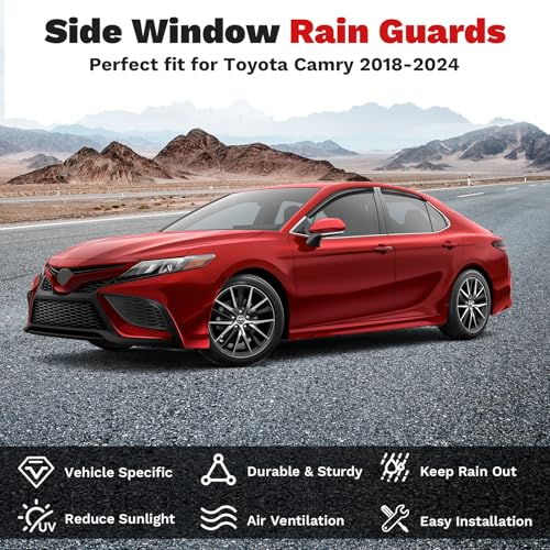 Image of Canvcle Camry Rain Guards - Window Visors for Toyota Camry 2018-2024, Outside-Mount Tape-On Side Window Wind Deflectors for Camry Accessories, Vent Visors Shades Rainproof 4PCS