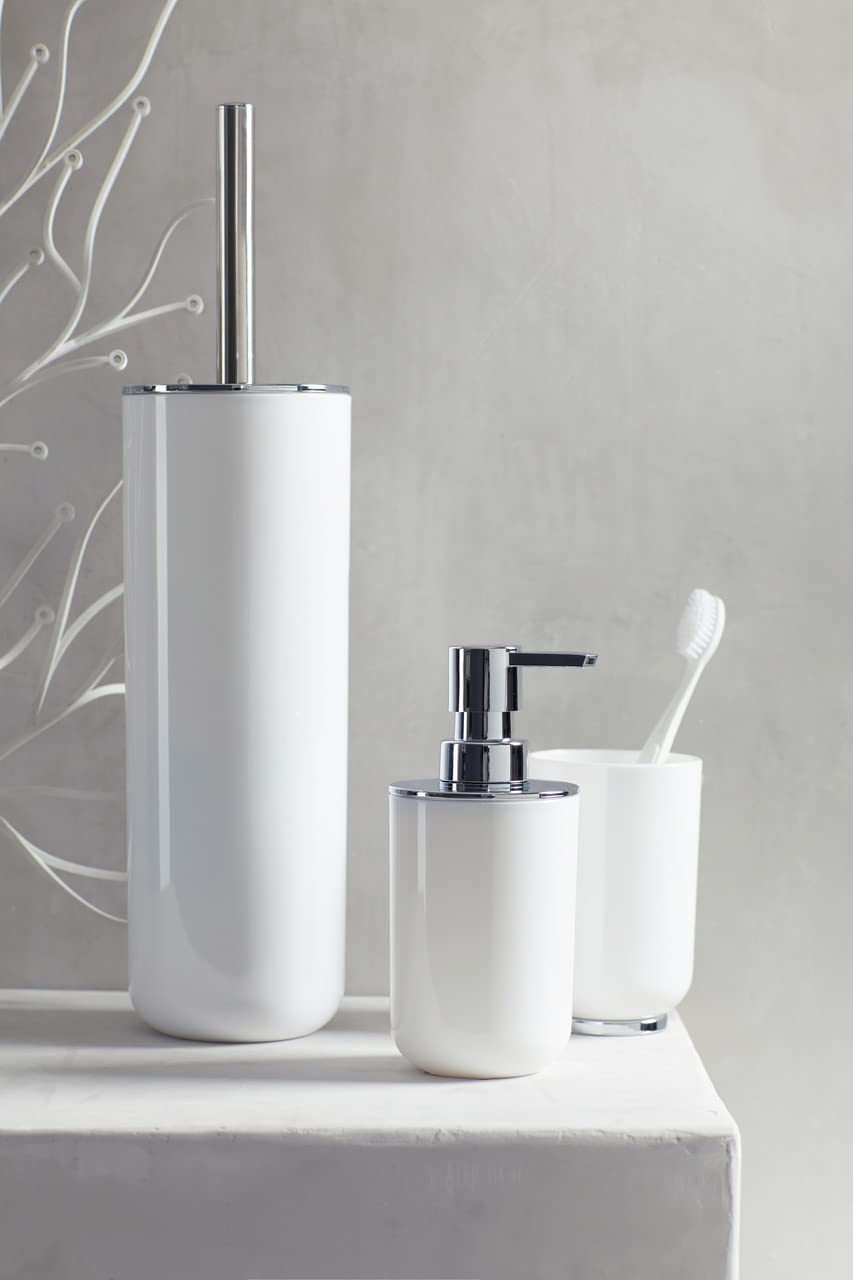 WENKO Vaso higiene dental Posa blanco/cromo - Soporte para cepillos de dientes, para cepillos y pasta de dientes, plástico, 7 x 11 x 7 cm, Blanco
