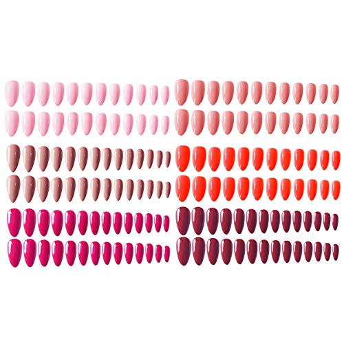 Umillars Glossy Pure Color Stiletto Nails Matte False Gel Nails Art Tips Sets Full Cover Medium False Nails for Ballerina Cosplay Office Lady (RED)
