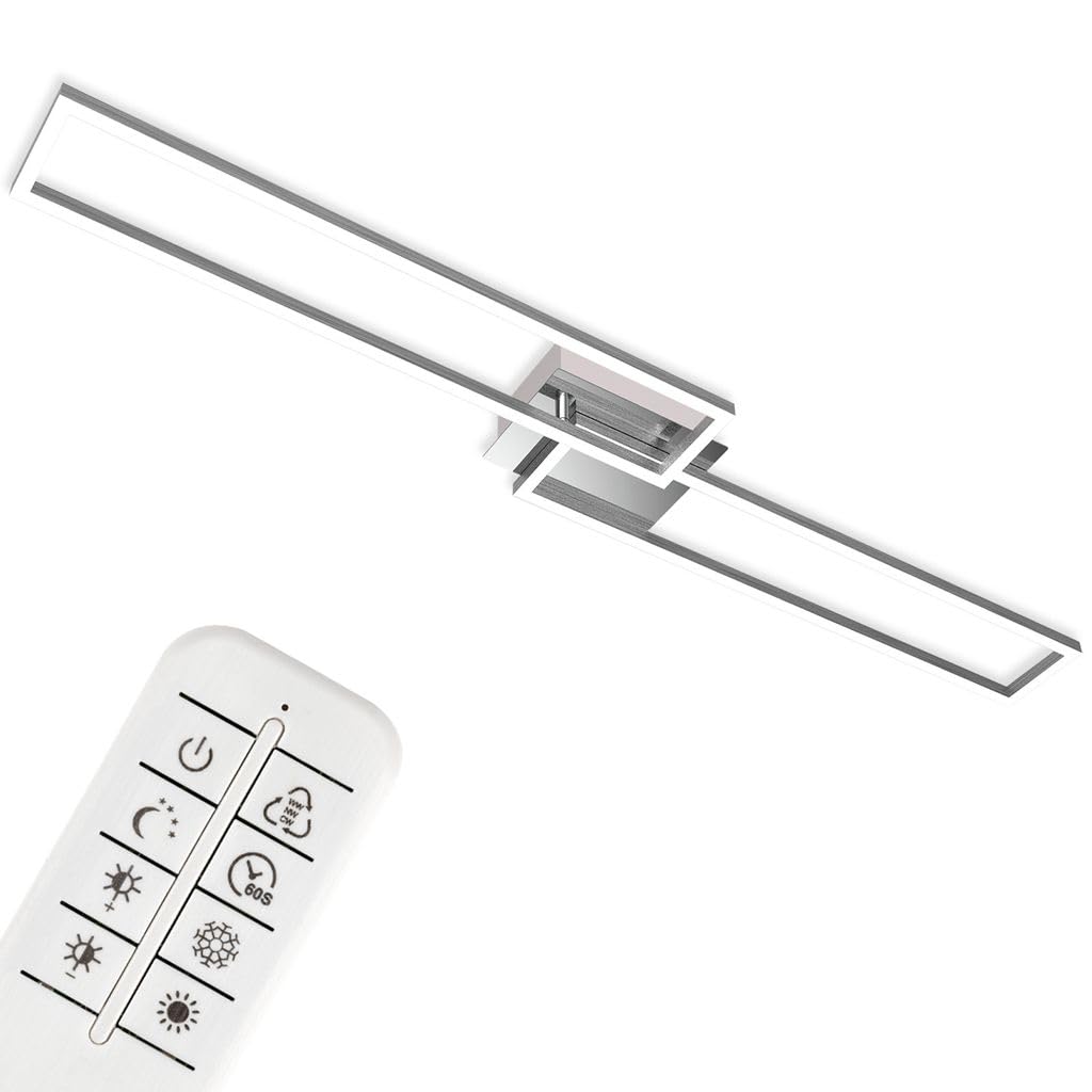 Briloner - Éclairage plafonnier LED, plafonnier à intensité réglable, télécommandé, incluant une commande pour la température de couleur, chrome et aluminium, 110 x 24,8 x 7,8 cm (LxlxH)