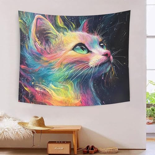 Poster en tissu chat 3D artistique en polyester de qualité supérieure