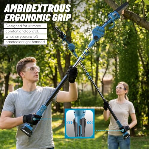 Image of Takuoo 2-in-1 Electric Pole Saw, 6 Inch Mini Chainsaw Cordless with Extension Pole, 2x2.0Ah 21V Battery Powered, 15FT Max Reach, Brushless Chain Saw for Tree Trimming, Tool-Free Tension & Auto-Oiler