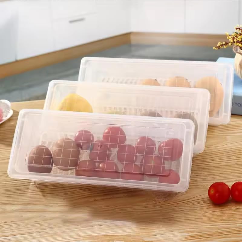 Image of Fridge Storage Containers, Stackable Refrigerator Organizer Boxes with Removable Drain Plate, BPA Free Transparent Vegetable Storage Bins, Freezer Safe Multipurpose Food Organizers(set of 6)