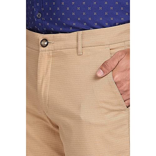Image of Colorplus Men's Cotton Blend Checks Pattern Contemporary Fit Flat Front Casual Trouser
