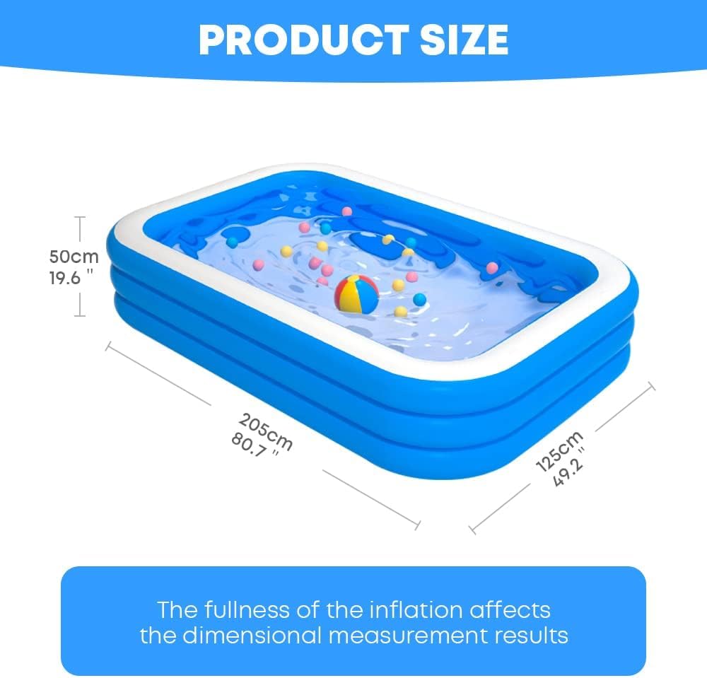 BROCCOLIN Inflatable Swimming Pool for Kids and Adults, Family-Sized Rectangular Pool, Durable PVC Outdoor for Backyard, Easy to Set Up, Summer Water Fun Pool for Children and Toddlers 2