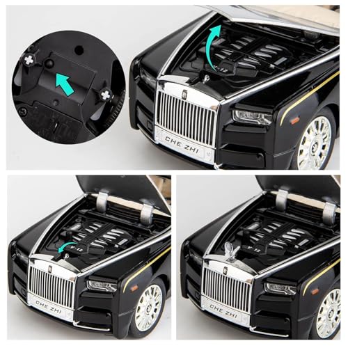 Image of WORSHIPER Model Car Zinc Alloy Pull Back Toy Diecast Toy Cars with Openable Doors, Sound and Light for Kids Boy Girl Gift (1:24 Rolls-Royce Phantom(Black-Black))