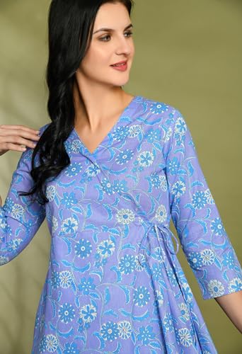 Image of feranoid Floral Print Angrakha 3 Sleeves Flared Kurti