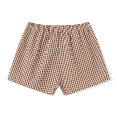Image of Women Y2k Pajamas Shorts Micro Button Boxers Elastic Waist Cute Pj Bottoms Summer Plaid Lounge Short