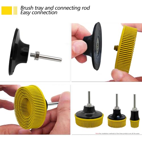 Image of HIEMIE Tools Bristle Disc Set includ 3 inch 2 inch 1 inch Grit 80#,with 3 inch 2 inch 1 inch Shank Attachment Abrasive Coating Removal Disc for Metal