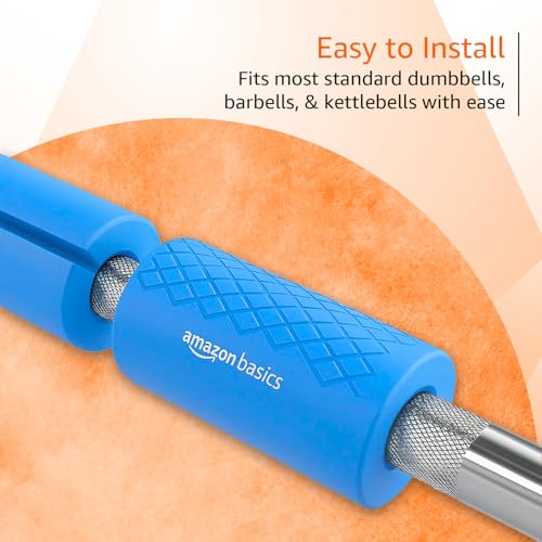 Image of Amazon Basics Thick Dumbbell & Barbell Grips | Non-Slip Rubber Grips | Easily Attachable to Barbell, Dumbbell & Kettlebell | Large | Blue
