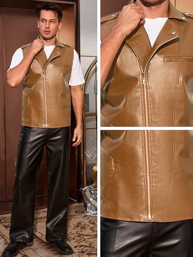 Image of Lars Amadeus Faux Leather Vest for Men's Motorcycle Biker Sleeveless Jacket Zipper Riding PU Vest