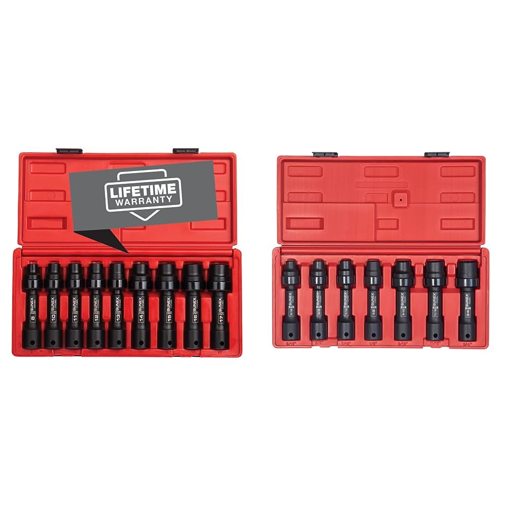 Sunex 1/2 Inch Drive 12-Point Driveline Socket Sets, 16-Piece (2 sets)