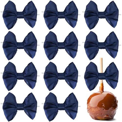 AIMUDI Navy Satin Ribbon Twist Tie Bows for Treat Bags 3.5 Navy Blue Bows for Crafts Small Bows for Gift Wrapping Premade Bows for Cake Pop Candy Apples Gift Bags Wedding Baby Shower -24 Counts