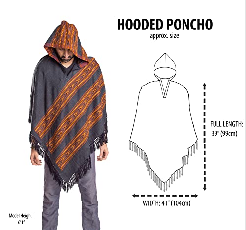 Om Shanti Crafts Hooded Poncho with Fringes, Vegan Wool Wrap, Handmade in India. Unisex4