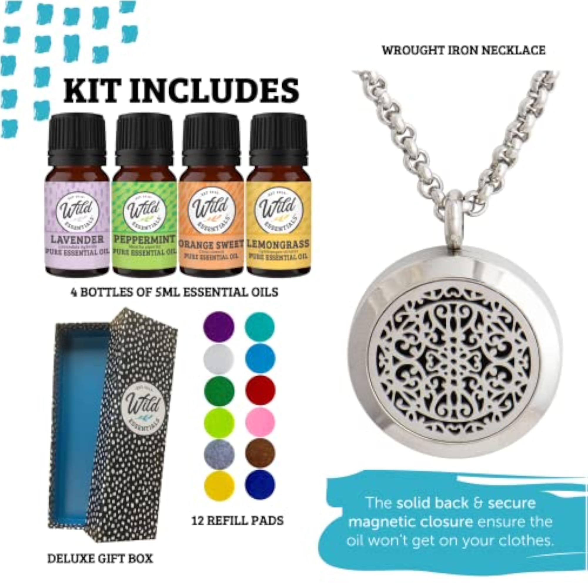 Wrought Iron Essential Diffuser Necklace Stainless Steel Locket Pendant Set