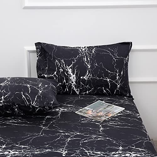 Image of Best Season Bed Sheet Set 3 Pieces -Twin Size-Soft Durable Microfiber Bedding Sheet Set,Deep Pocket,Stain,Fade & Wrinkle Resistant(Black Marble)
