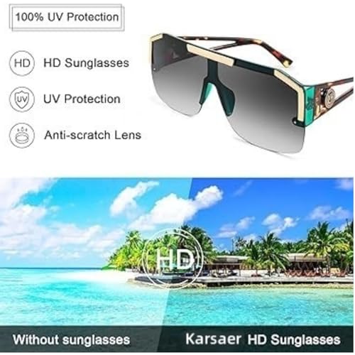 Image of Karsaer Oversized Square Flat Top Shield Sunglasses One Piece Frameless Stylish Women Men UV400 E1037