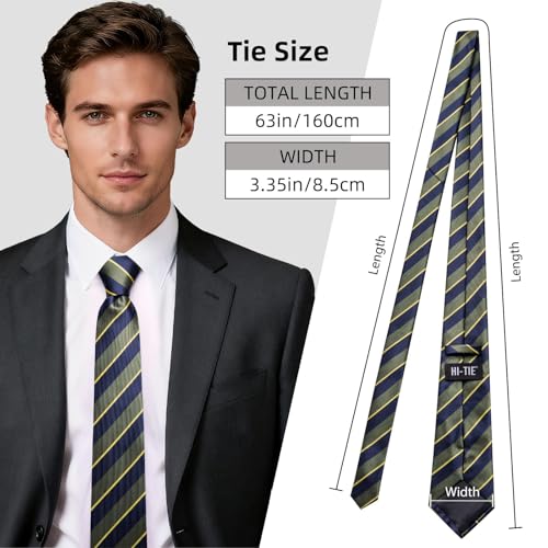 Image of Hi-Tie 63 inches Striped Paisley Extra Long Ties for Men Silk Necktie with Lapel Pin Tie Clip Big and Tall Men Formal Wedding