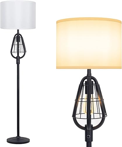 Lámpara de pie de granja con luz nocturna, lámpara de pie moderna para sala de estar, lámpara alta industrial de 2 luces con pantalla de tambor