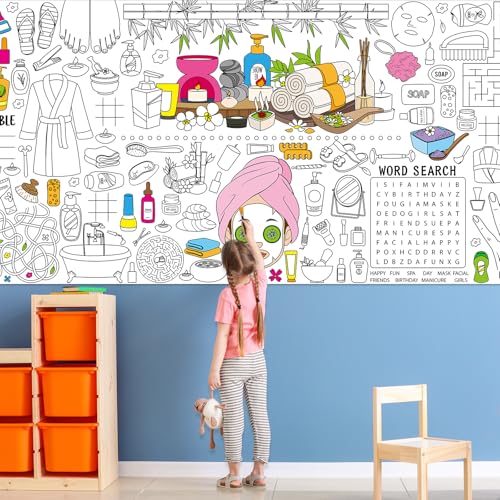 Image of Naozinebi Spa Giant Coloring Poster for Kids Large Coloring Tablecloth Big Paper Sheets Page Spa Theme Table Cloth DIY Activity Game Art Crafts Mat Wall Home Party Decoration Supplies