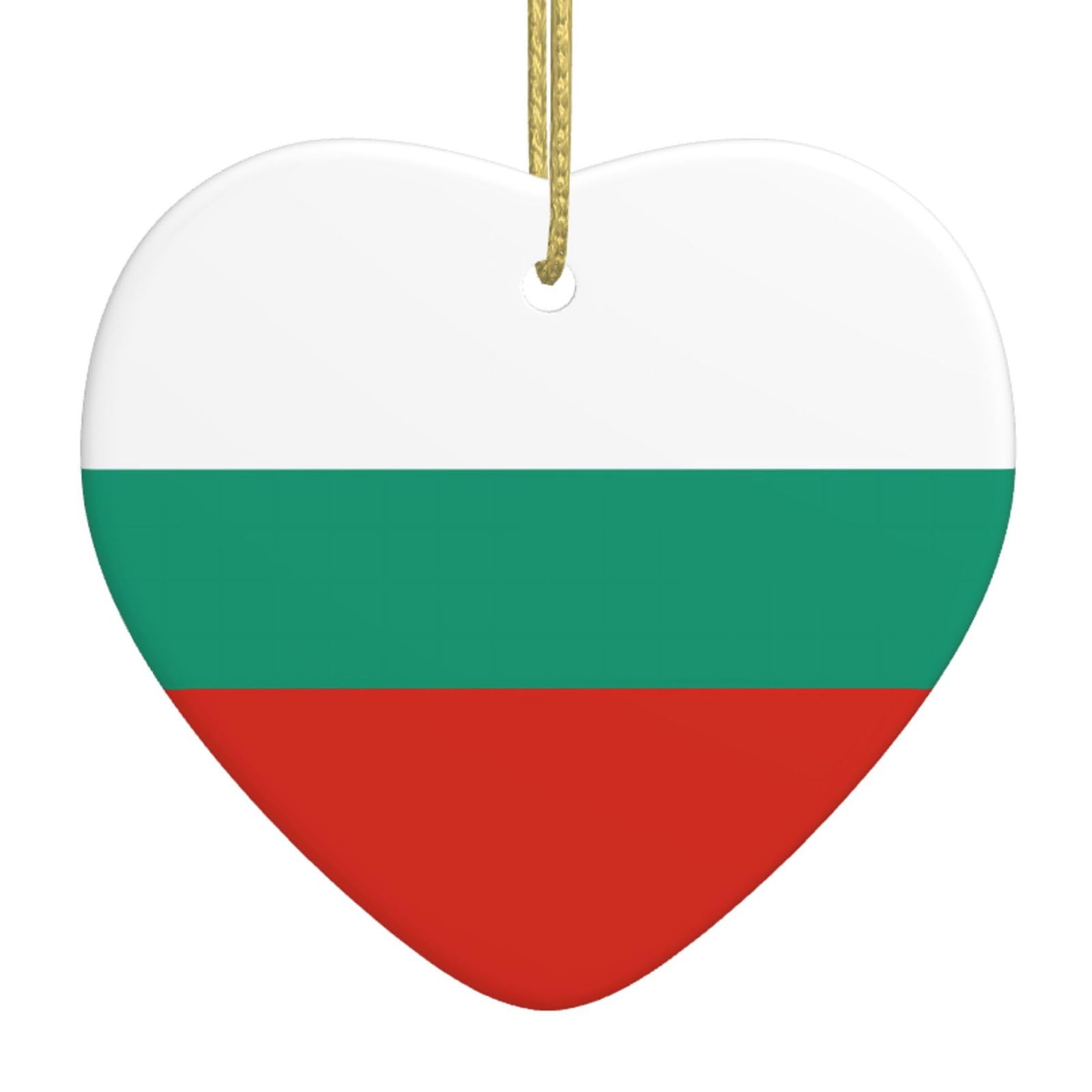 Bulgarian Flag Ceramic Christmas Heart Pendant with Silk Thread, Christmas Tree Home Decoration