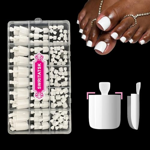 SWRITATSK White Toe Nail Press Ons, Press On Toenails for Women, White Toe Press On Nails Tips for...