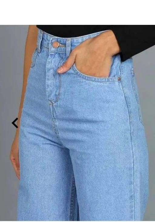 Image of Stylish High Rise Straight Fit Jeans Women Girls Cotton Blend Single Button Daily Look