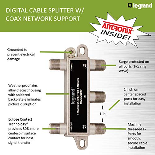Legrand, Home Office & Theater, Cable Splitter, Black, Signal Splitter, 4 Way, Vm2204V1 #TOP1