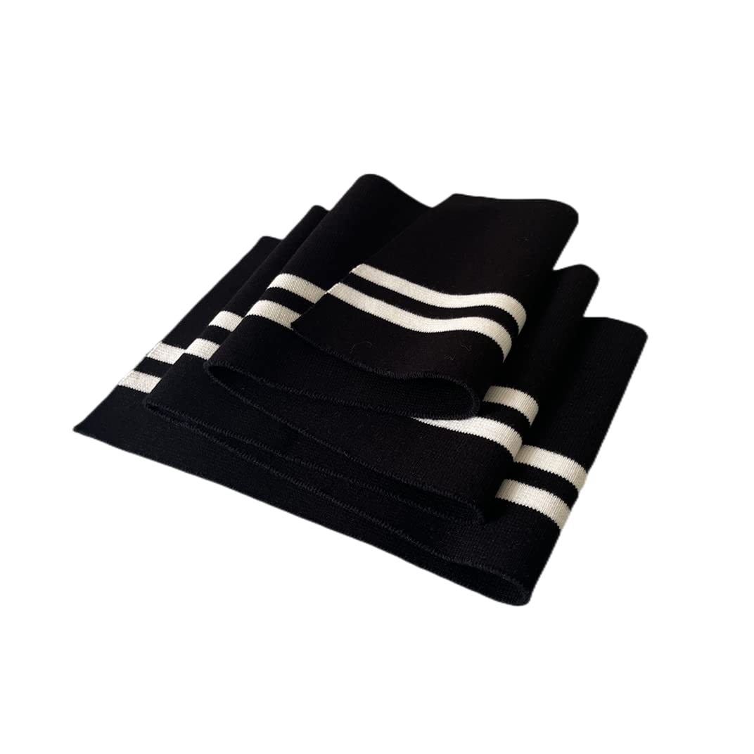 TinaKim Ribbing Knit Fabric, for Waistbands Collar Cuffs Sewing Material (White and Black, 40x6in)