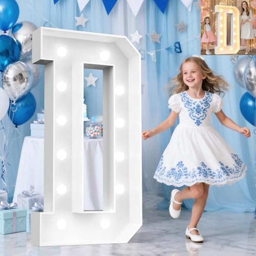 Image of Pooqla 4 FT Marquee Light Up Letters, Cool White and Warm White Marquee Letter 4 Feet Tall, Giant LED Sign Big Mosaic Letter D for Balloons Birthday Party Anniversary Decorations