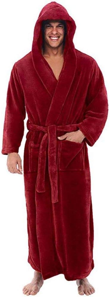WWESDXCR Fashion Casual Men'S Bathrobe Flannel Robe V-Neck Long-Sleeved Couple Men'S Robe
