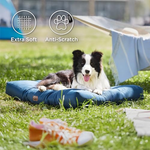 BEDSURE Hundebett große Waschbar - 91x68 cm hundematratze kühlmatte L für Hunde, Outdoor gepolstert Hundematte Dunkles blau in 10cm Höhe, selbstkühlend Grosse XL Hundekissen für Sommer