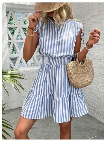 Floerns Women's Striped Sleeveless Tank Dress Button Front Ruffle Hem A Line Dresses2