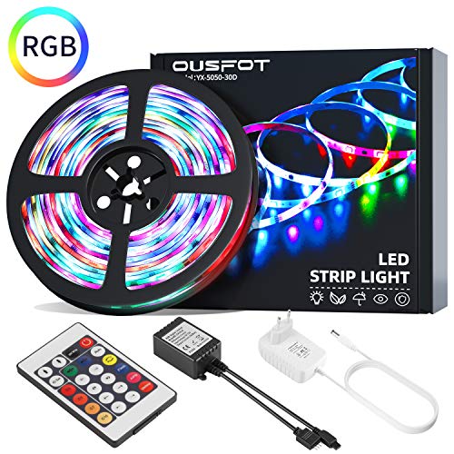 Striscia LED RGB 5M 8 Colori 18 Modalità Più Colori insieme IP65 con 24 Tasti Telecomando IR per Giardino Bar Festa Facile Installazione OUSFOT