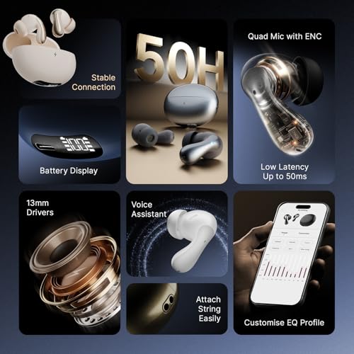Image of Fire-Boltt Aero Drift TWS Earbuds Custom EQ Wireless Bluetooth 5.4 Music & App Support 50H Playtime Battery Display Fast Charging Case 50ms Low Latency Touch Controls Midnight Navy