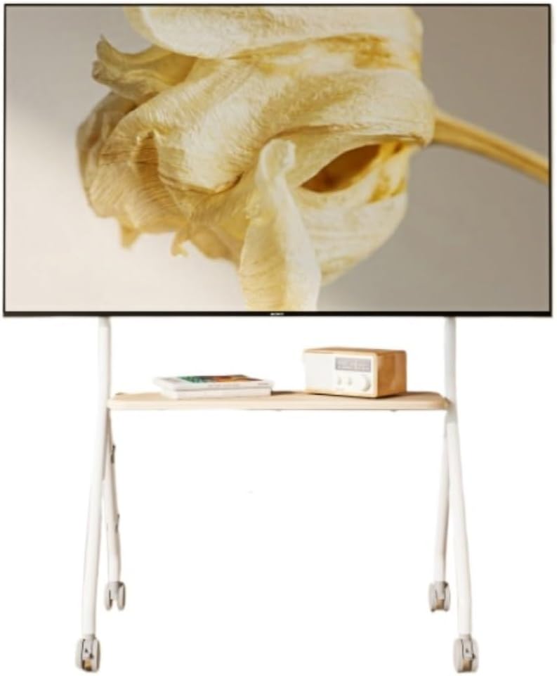 TV Bracket Rolling with AV Shelf Mobile TV Cart On Wheels for 49-75 Inch TVs, Up to 110lbs, Height Adjustable, Max 600x400mm TV Mount Stand for Living Room Bedroom